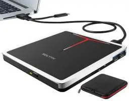 Produktbild: NOLYTH Externes DVD Laufwerk, CD Laufwerk Extern USB für Laptop, Externe Optische Laufwerke DVD Brenner Extern mit SD TF 2 USB Ports, Tragbar Externes Laufkwerk DVD Play für Mac PC MacBook Windows