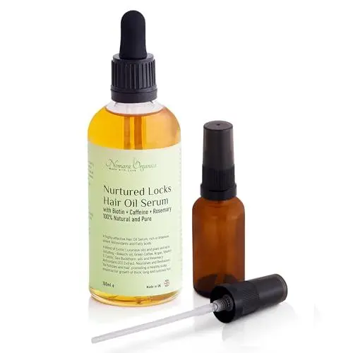Produktbild: Nomara Organics Haarwachstumsöl-Serum mit Koffein, Biotin, Rosmarin, 100% natürlich, Reiseflasche, Vitamine, Kaffeeöl, 100 ml, Geschenkset, potentes Elixier, Nachwachsen, Anti-Haarausfall, vegan,