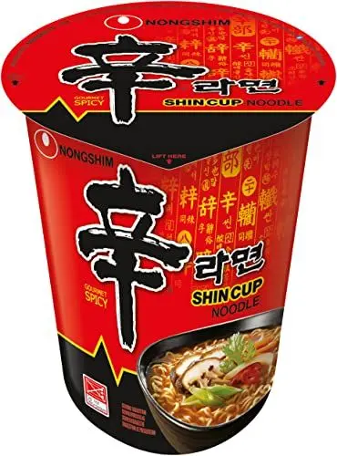 Produktbild: Nong Shim Instantnudeln Shin Ramyun – Koreanische Cup Suppe scharf - schnelle Zubereitung – 6er Vorteilspack à 68g