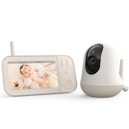 Produktbild: nooie Babyphone mit Kamera 5 Zoll, Video Babyfon mit Kamera ohne WLAN, Baby Monitor mit 4000mAh Akku, 720P HD-Nachtsicht, Zwei-Wege-Audio, Wiegenlied, Temperatursensor, Schwenk-Neigungszoom
