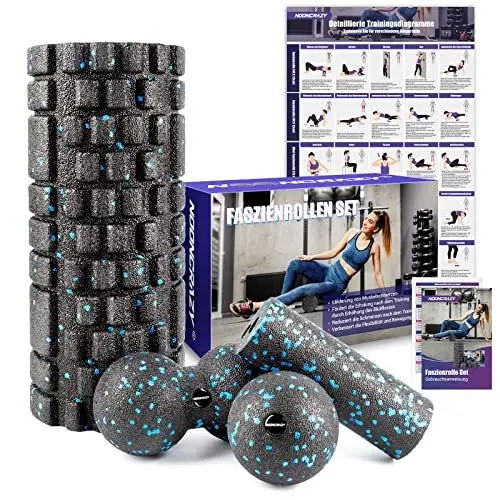 Produktbild: nooncrazy Faszienrolle Set mit 3D-Texturmassage, Mini Faszienrolle, Faszienball und Duoball, Faszien Set zum Faszien Training von Muskeln, Bindegewebe und Stoffwechsel, mit Training Posters