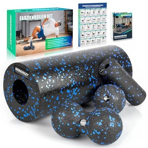 Produktbild: nooncrazy Faszienrolle Set mit Kordelzugbeutel und Training Posters, Faszien Set mit Faszienball Faszienrolle Klein und Duoball für Faszien Training von Muskeln, Bindegewebe und Stoffwechsel