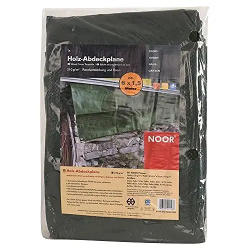 Produktbild: NOOR Holz-Abdeckplane 1,5 x 6 m I wasserdichte Abdeckplane mit Ösen aus extrem belastbarem PE-Gewebe 210 gr/m² I Hochwertige & schützende Gewebe-Plane I 2 Jahre Garantie I Outdoor geeignet I Grün