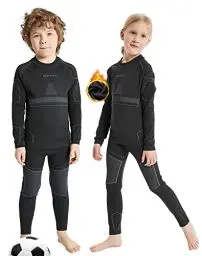 Produktbild: NOOYME Funktionsunterwäsche Kinder Skiunterwäsche Kinder Thermounterwäsche Kinder Atmungsaktiv & Hautfreundlich Sportunterwäsche Kinder Fussball,Schwarz-grau (122/128) 120-125cm