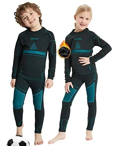 Produktbild: NOOYME Funktionsunterwäsche Kinder Skiunterwäsche Kinder Thermounterwäsche Kinder Atmungsaktiv & Hautfreundlich Sportunterwäsche Kinder Fussball,Schwarz-hellblau (140/146) 140-145cm
