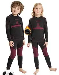 Produktbild: NOOYME Funktionsunterwäsche Kinder Skiunterwäsche Kinder Thermounterwäsche Kinder Atmungsaktiv & Hautfreundlich Sportunterwäsche Kinder Fussball,Schwarz-rosa (128/134) 130-135cm