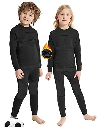 Produktbild: NOOYME Funktionsunterwäsche Kinder Skiunterwäsche Kinder Thermounterwäsche Kinder Atmungsaktiv & Hautfreundlich Sportunterwäsche Kinder Fussball, ExtraWarm Schwarz (122/128) 120-125cm