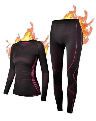 Produktbild: NOOYME Thermounterwäsche Damen Funktionsunterwäsche Damen Warm & Atmungsaktiv Funktionswäsche Damen Thermo Unterwäsche Dame Skiunterwäsche Damen, Integrierte Rosa M