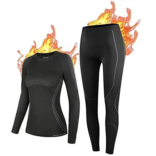 Produktbild: NOOYME Thermounterwäsche Damen Funktionsunterwäsche Damen Warm & Atmungsaktiv Funktionswäsche Damen Thermo Unterwäsche Dame Skiunterwäsche Damen, Schwarz-grau M