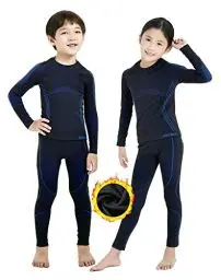 Produktbild: NOOYME Thermounterwäsche Kinder Set Skiunterwäsche Kinder Thermo Unterwäsche Extra Warme Funktionsunterwäsche Kinder Unisex Sportunterwäsche Kinder Fussball, Schwarz-blau (158/164) 155-160cm