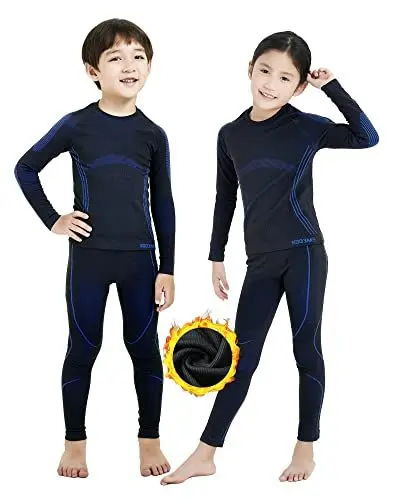 Produktbild: NOOYME Thermounterwäsche Kinder Set Skiunterwäsche Kinder Thermo Unterwäsche Extra Warme Funktionsunterwäsche Kinder Unisex Sportunterwäsche Kinder Fussball, Schwarz-blau (158/164) 155-160cm