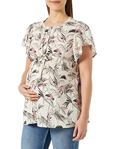 Produktbild: Noppies Damen Blouse Cotia Nursing Short Sleeve All Over Print Bluse, Pristine - N021, 42 EU