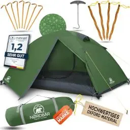 Produktbild: NORDBÄR® Zelt für 1-2 Personen Ultraleicht & wasserdicht | 1-2 Mann Zelt für Camping, Trekking, Festival | Outdoor, Trekkingzelt, Campingzelt