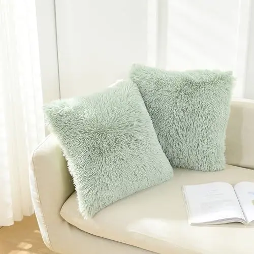 Produktbild: NordECO HOME 2er Set kissenbezüge Kissen Grün Künstlich Pelz Fellkissen Dekorative Deko Kissen Kuschelkissen Flauschig Sofakissen Weich Plüschkissen für Sofa 40x40 cm Grasgrün
