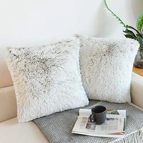 Produktbild: NordECO HOME 2er Set kissenbezüge Kissen Künstlich Pelz Fellkissen Dekorative Deko Kissen Kuschelkissen Flauschig Sofakissen Weich Plüschkissen für Sofa 45x45 cm Braun Ombre