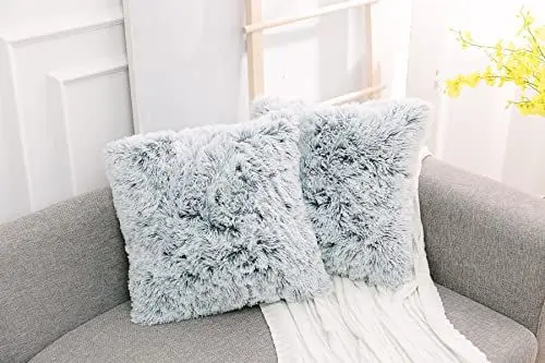 Produktbild: NordECO HOME 2er Set kissenbezüge Kissen Künstlich Pelz Fellkissen Dekorative Deko Kissen Kuschelkissen Flauschig Sofakissen Weich Plüschkissen für Sofa 45x45 cm Grau Ombre