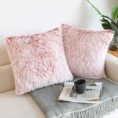 Produktbild: NordECO HOME 2er Set kissenbezüge Kissen Künstlich Pelz Fellkissen Dekorative Deko Kissen Kuschelkissen Flauschig Sofakissen Weich Plüschkissen für Sofa 45x45 cm Rosa Ombre