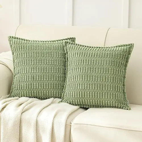 Produktbild: NordECO HOME Kordsamt Kissenbezug 40x40 cm Grün Kissenbezüge Boho Dekorative DekoKissen Kissenhülle Sofakissen Weich für Sofa 2er Set