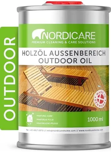 Produktbild: Nordicare Holzöl Außenbereich (1L) für Lärche, Eiche, Teak oder Akazienholz I Holz Öl Außen zum Holzschutz I Holzschutzöl Außen, Teaköl für Gartenmöbel, Holzpflegeöl, Lärchenöl, Bangkirai Öl…