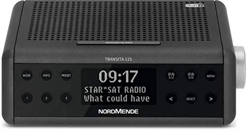 Produktbild: Nordmende Transita 115 – Digital-Radiowecker (DAB+/UKW Uhrenradio mit doppeltem Alarm, Sleep Timer, Snooze-Funktion, dimmbares OLED-Display mit Uhrzeit- und Infoanzeige, 3 Watt) anthrazit
