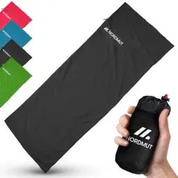 Produktbild: NORDMUT® Hüttenschlafsack Mikrofaser Ultraleicht - Sommerschlafsack Kleines Packmaß & Atmungsaktiv - Schlafsack Dünn & besonders weich inkl. Kissenfach (220 x 90 cm)