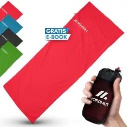 Produktbild: NORDMUT® Hüttenschlafsack Mikrofaser Ultraleicht - Sommerschlafsack Kleines Packmaß & Atmungsaktiv - Schlafsack Dünn & besonders weich inkl. Kissenfach (220 x 90 cm)