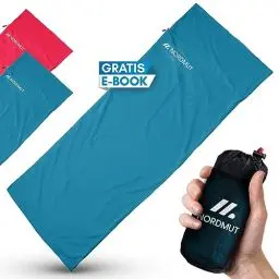Produktbild: NORDMUT® Hüttenschlafsack Mikrofaser Ultraleicht - Sommerschlafsack Kleines Packmaß & Atmungsaktiv - Schlafsack Dünn & besonders weich inkl. Kissenfach (220 x 90 cm)