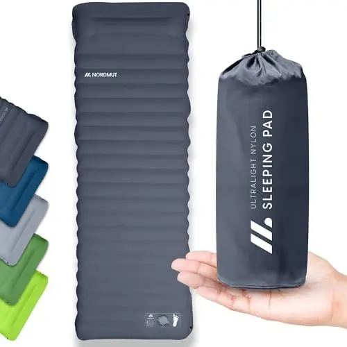 Produktbild: NORDMUT Isomatte Selbstaufblasend 10cm - Isomatte Camping mit kleinem Packmaß - Selbstaufblasbare Luftmatratze für kinderleichtes aufpumpen - Camping Matratze Ultra komfortabel (Dunkelgrau)