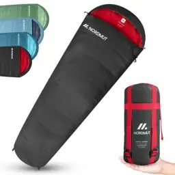 Produktbild: NORDMUT® Sommerschlafsack ultraleicht mit kleinem Packmaß (100 GSM) Komfortabler Schlafsack Sommer - Sleeping Bag inkl. Compression Bag - Mumienschlafsack wasserfest (900g) ideal für Outdoor & Camping