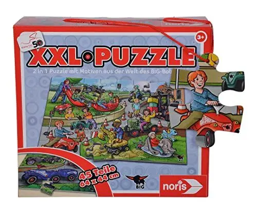 Produktbild: Noris 606032051 Big Bobby Car XXL Puzzle-mit 45 Teilen, 2 Motive-50 Jubiläum-(Gesamtgröße: 64 x 44 cm) -für Kinder ab 3 Jahren