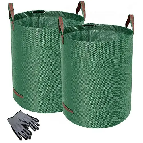 Produktbild: Norjews 2X 500L Gartensack Laubsack Gartenabfallsack, stabil - Gartensäcke für Gartenabfälle, Grünschnittsäcke faltbar, wasserdicht, robust aus Polypropylen-Gewebe 150gsm (inkl. Gartenhandschuhe)