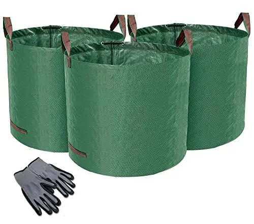 Produktbild: Norjews 3X 120L Gartensack Laubsack Gartenabfallsack, stabil - Gartensäcke für Gartenabfälle, Grünschnittsäcke faltbar, wasserdicht, robust aus Polypropylen-Gewebe 150gsm (inkl. Gartenhandschuhe)