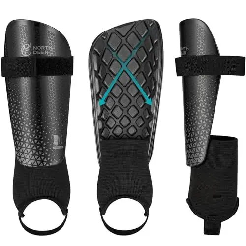 Produktbild: Northdeer Kinder Schienbeinschoner Fussball mit Knöchelschutz - Shin Guards für Kinder Jungen Mädchen (Schwarz S)