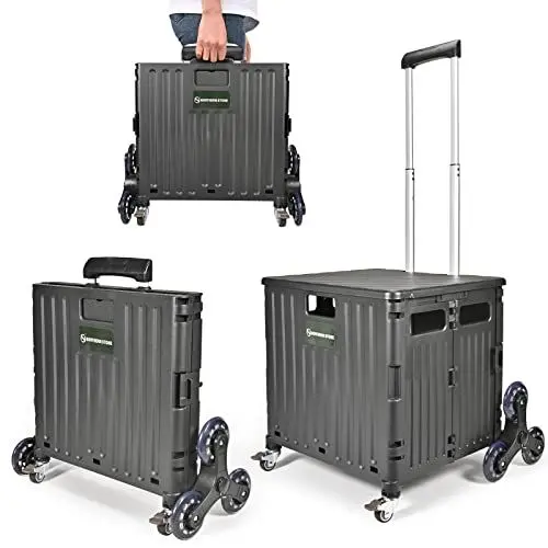 Produktbild: NORTHERN STONE Faltbarer Einkaufswagen, 65 l Fassungsvermögen, geräuschlose Räder und Verstellbarer Teleskop-Aluminiumgriff, zusammenklappbarer Allzweck-Trolley für Einkaufen, Garten und Camping
