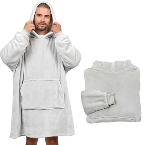 Produktbild: NorthHeat unbeheizter Kuschel Hoodie | flauschige Ärmel Decke | für Freundin, Mama und Papa zu Weihnachten | Kuschelpullover & Deckenpullover (Polyester-Mischung, Grau unbeheizt)
