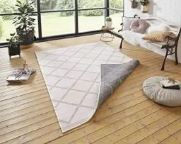 Produktbild: NORTHRUGS In- und Outdoor Teppich Corsica 80x150cm - Wendeteppich Wetterfest Modern Geometrisches Muster Läufer für Balkon Terrasse Garten Wintergarten Wohnzimmerteppich Wasserfest in Grau Creme