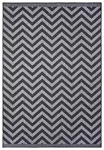 Produktbild: NORTHRUGS In- und Outdoor Teppich Palma 160x230cm - Wendeteppich Wetterfest Modernes Design Zick-Zack Muster Teppich für Balkon Garten Wintergarten Wohnzimmerteppich Wasserfest in Night Silver