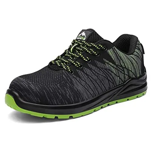 Produktbild: NORTIV 8 Stahlkappenschuhe Arbeitsschuhe Herren Sportlich Leichte Sicherheitsschuhe Atmungsaktive Stahlkappenschuhe rutschfeste Arbeits Turnschuhe mit Stahlkappen,Size 40,Schwarz/grün,SNIC226M-E