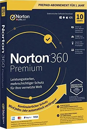 Produktbild: Norton Life Lock Norton 360 Premium 75GB GE 1 USER 10 DEVICE 12MO Jahreslizenz, 10 Lizenzen Windo 21394925
