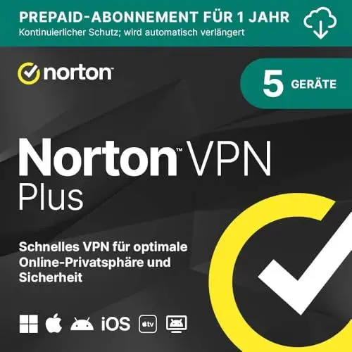 Produktbild: Norton VPN Plus 2025 | 5 Geräte | 1 Jahr | Aktivierungscode per E-Mail