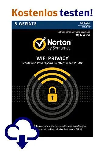 Produktbild: Norton Wi-Fi Privacy | 5 Geräte | PC/Mac/Android | Monatliches Abonnement