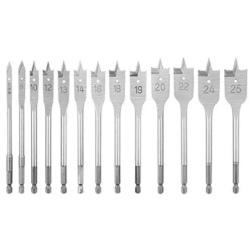Produktbild: NORTOOLS HCS hölzerner flacher Spitzen Spaten-stellten langweilige Bohrmeißel mit 1/4 schnellen änderung Schaft 13 Stück 6-25 Millimeter ein