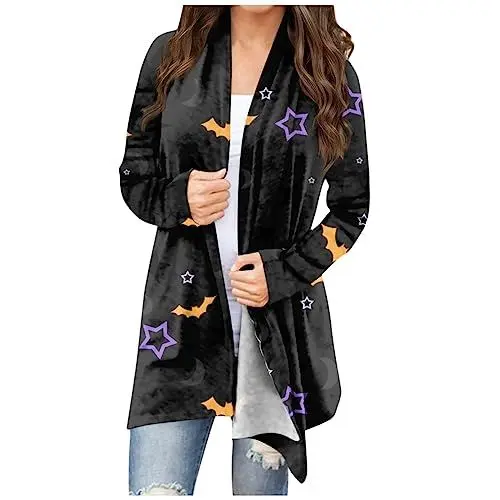 Produktbild: Norweger Pullover Damen Cardigan Damen Rundhals Langarm Cardigan Herbst Soft Polyester Party Winddich Longtops Damen Tunika Cartoon Basic Schwarz