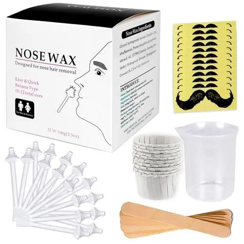 Produktbild: Nose Wax Kit Nasenhaar Wachs Haarentfernung Set für Männer und Frauen 100 g Nasenhaarwachs, 20 sicheren Spitzenapplikatoren, 10 Behältern und 10 Schnurrbart Schablonen Sicher, einfach, schnell