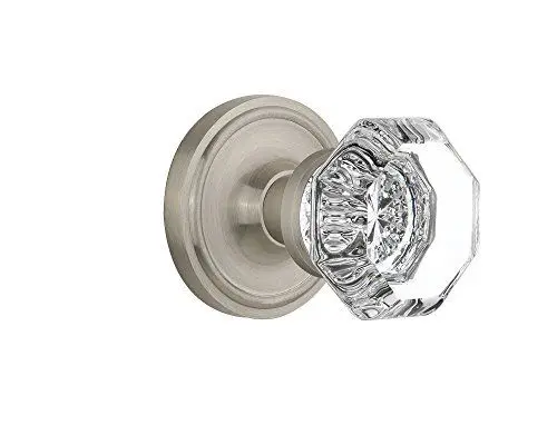 Produktbild: Nostalgic Warehouse Classic Rosette with Waldorf Crystal Door Knob, Double Dummy, Satin Nickel by Nostalgic Warehouse