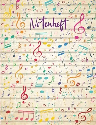 Produktbild: Notenbuch: Notenbuch für Kinder- Für Anfänger- 11 Notenzeilen pro Seite- Notenheft 100 Seiten DIN A4- blanko seiten- letzten 3 Seiten für Notizen