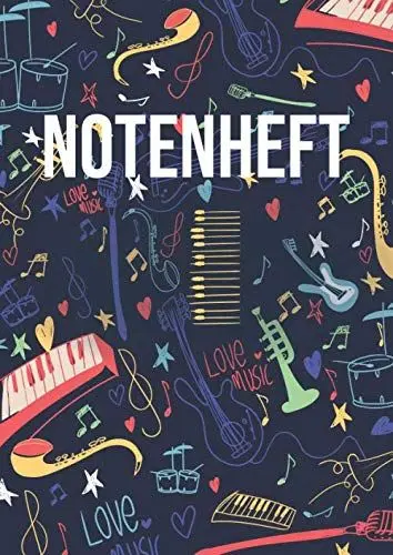Produktbild: Notenheft: DIN A4 - 100 Seiten - Blanko Notenheft - Für Anfänger und Fortgeschrittene geeignet - Große Lineatur - Musik Schreibheft - Leere Notensysteme