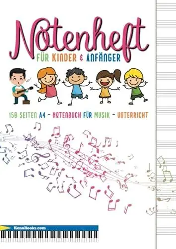 Produktbild: Notenheft für Kinder und Anfänger: 150 Seiten, A4 - Notenbuch für Musik-Unterricht, Schule, Hausaufgaben. Ideal für Gitarre, Keyboard, Schlagzeug und ... Blanko Notenblock für eigene Partituren