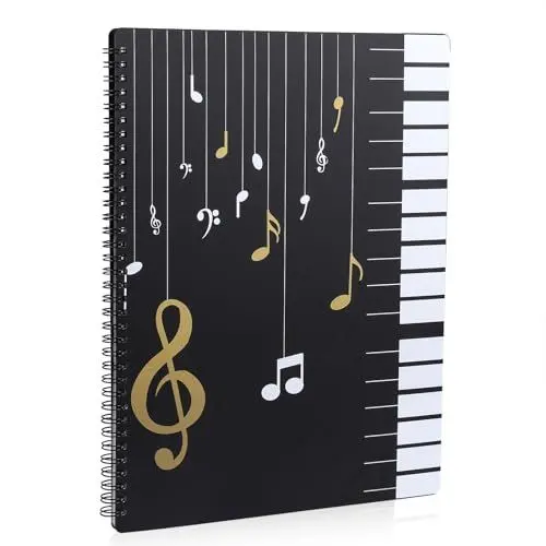 Produktbild: Notenheft-Ordner, Lieddatei, Notenschlüssel, Papieraufbewahrung, Dokumente, Tasche, leerer Kunststoff-Konzert-Chorordner, A4, 30 Taschen für Musiker und Band, beschreibbar und 180-Grad-Spiralbindung