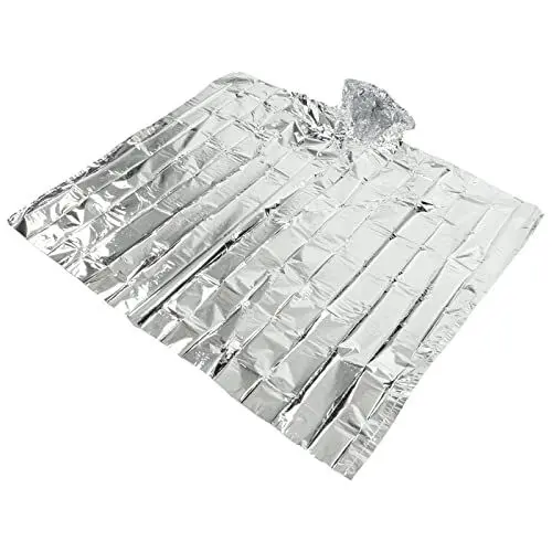 Produktbild: Notfall-Ponchos, Folie, 0,012 Mm Dick, Silberfarbene Reflektierende Decken für Reisen, Regen, Notfall, Wasserdicht, Winddicht, CPP-Aluminium